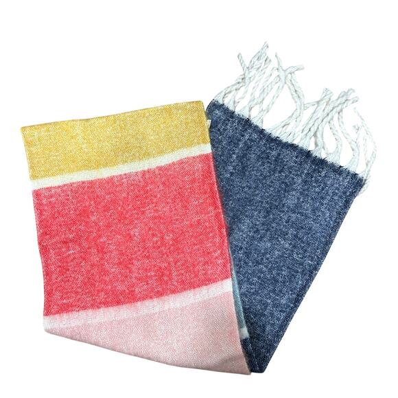 Old Navy Accessories - Old Navy NWT Womens One Size Pink, Blue, & White Colorblock Blanket Scarf Fringe